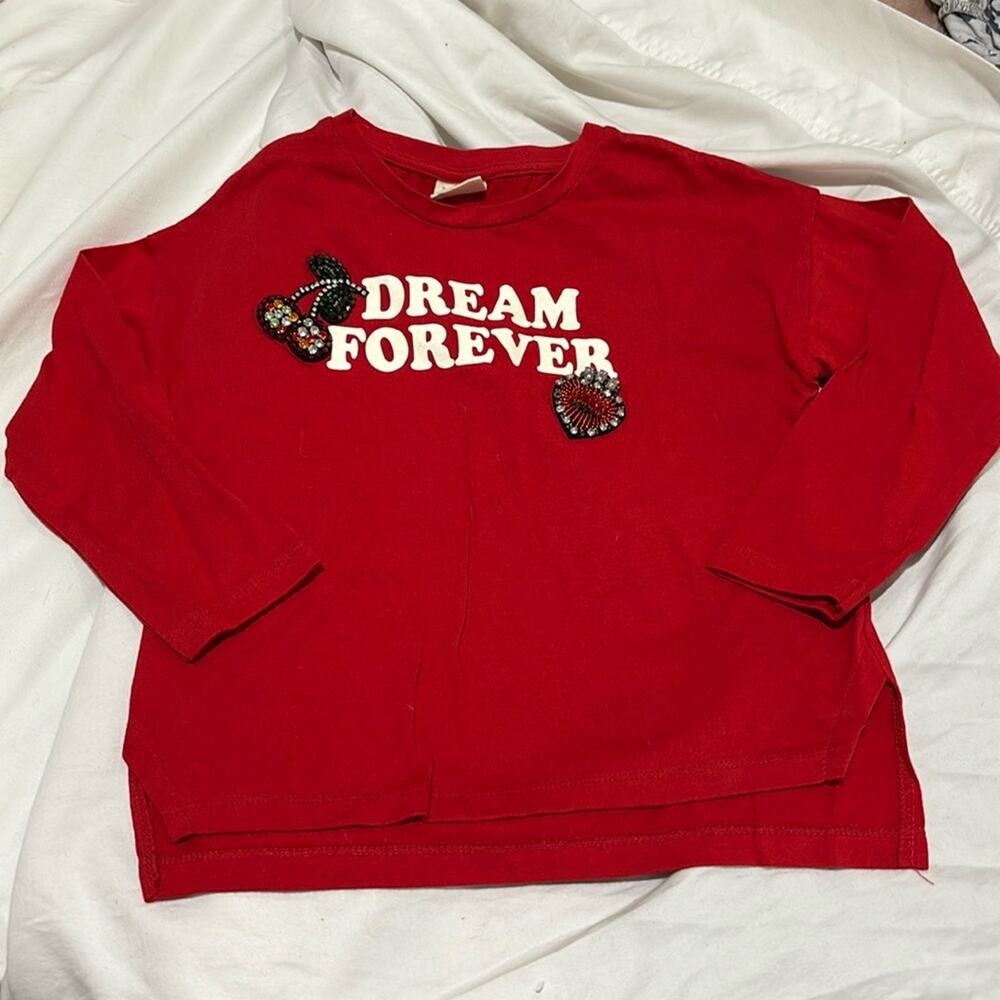 Zara 6 red long sleeve t dream forever a cherry bling jewel and heart appliqué